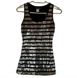 BodyC Black and Silver Glam Silver Sequin Striped Tank Top Size S